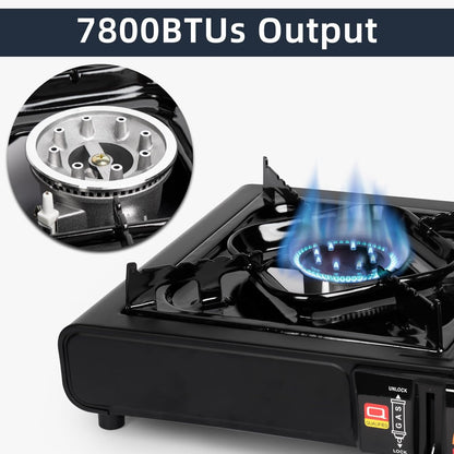 Dual Fuel Stove with Butane & Propane Compatibility, Portable Camping Stove for Outdoor Cooking, Propane Adapter Hose and Carrying Case Included, 7800 Btus Output