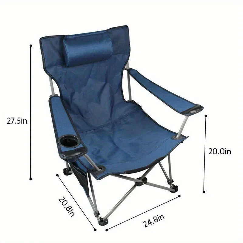 Heavy Duty Folding Camping Chairs W Pillow Cup Holder Oversized Recliner Outdoor Backpacking Chair Camping Stool Portable Seat